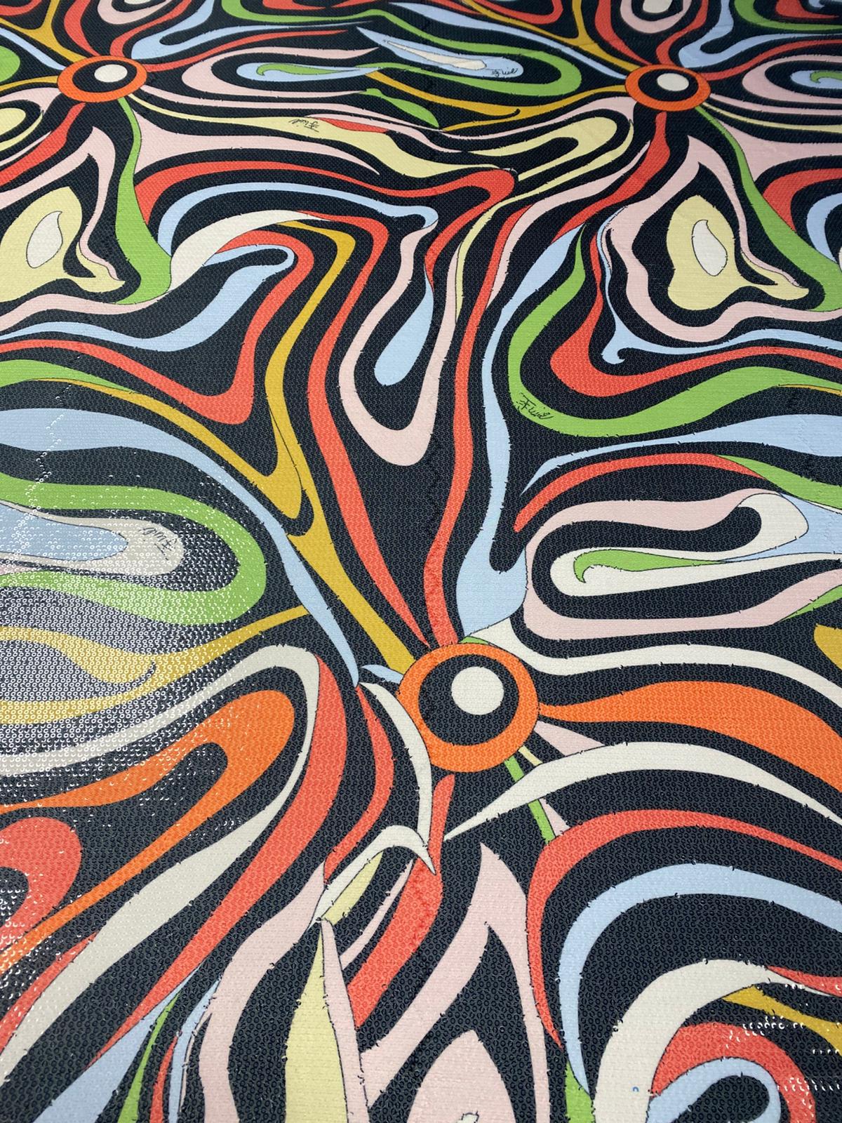 Multicolour Abstract Wave Print Sequin Fabric by the Metre - Whotex Fabrics London
