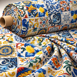 Multicolour Baroque Poly Linen Fabric by the Metre - Whotex Fabrics London