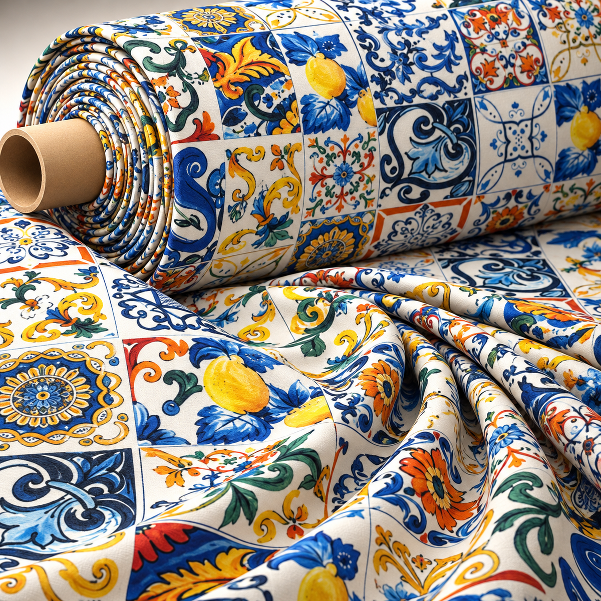 Multicolour Baroque Poly Linen Fabric by the Metre - Whotex Fabrics London