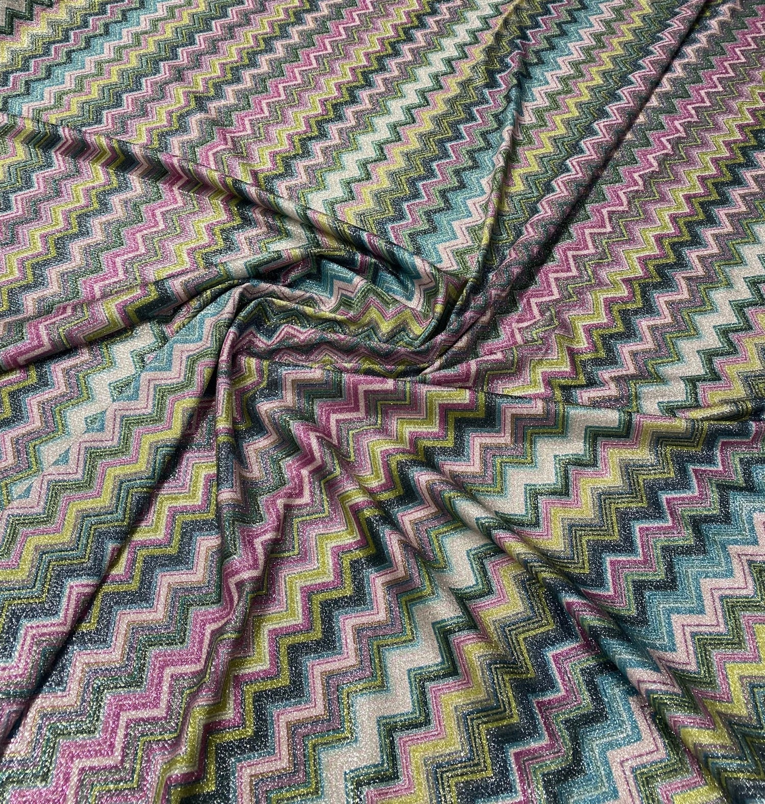 Multicolour Chevron Lurex Fabric with Metallic Shine - Whotex Fabrics London