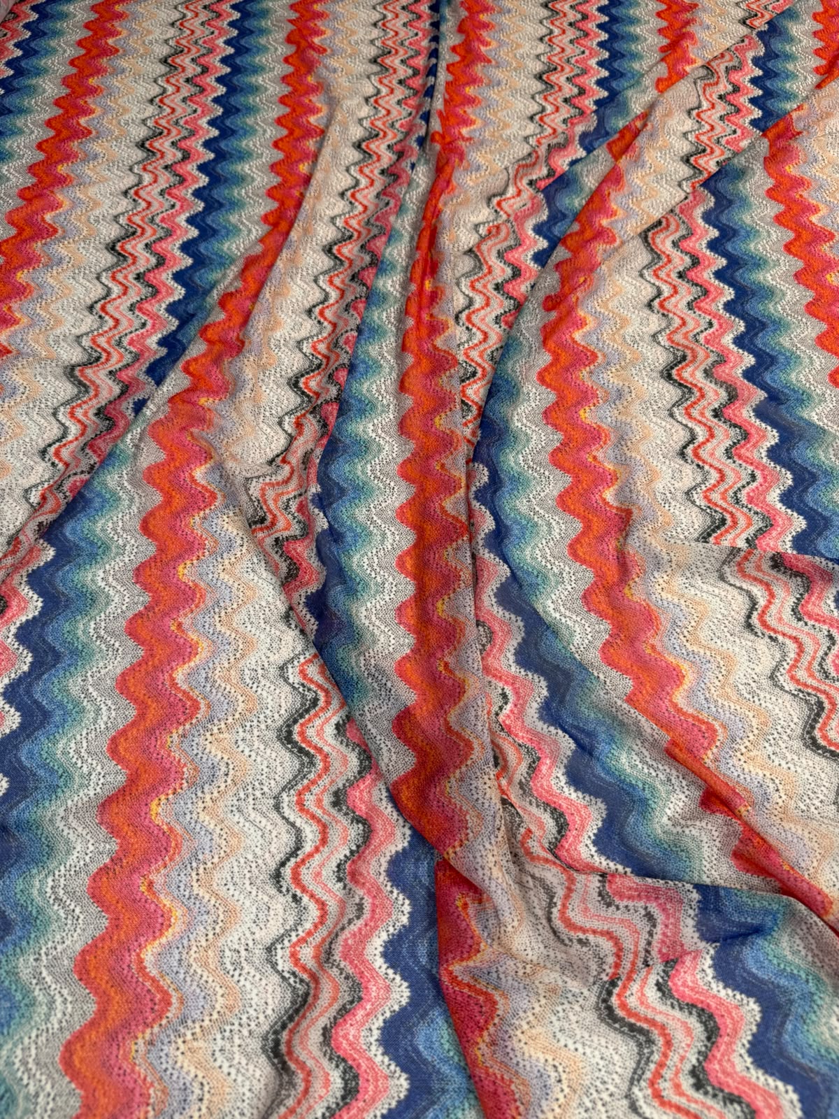 Multicolour Chevron Power Mesh Fabric by the Metre - Whotex Fabrics London