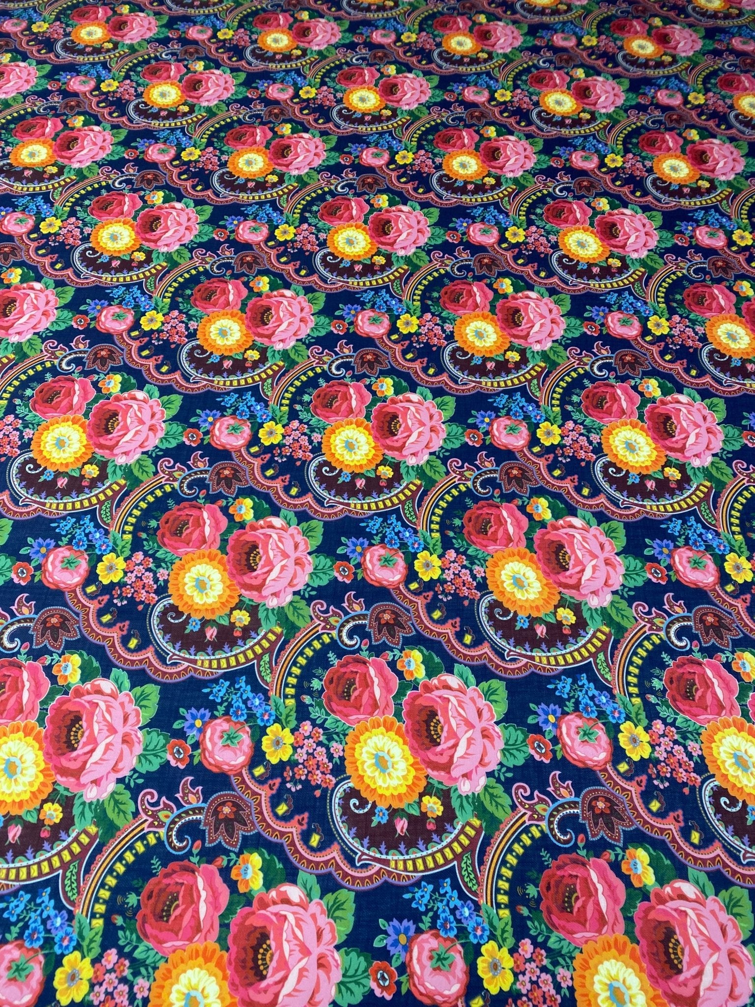 Multicolour Floral Linen Fabric by the Metre - Whotex Fabrics London