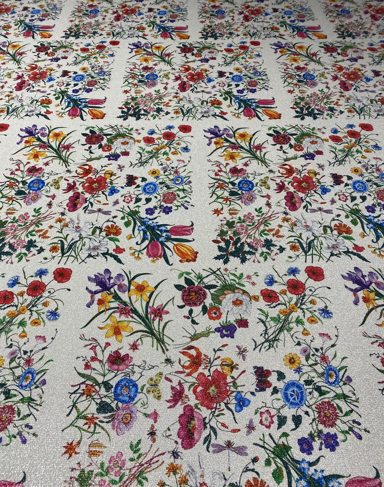 Multicolour Floral Shimmer Print Lurex Fabric by the Metre - Whotex Fabrics London