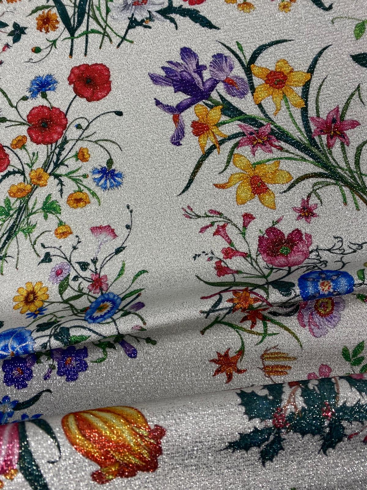 Multicolour Floral Shimmer Print Lurex Fabric by the Metre - Whotex Fabrics London