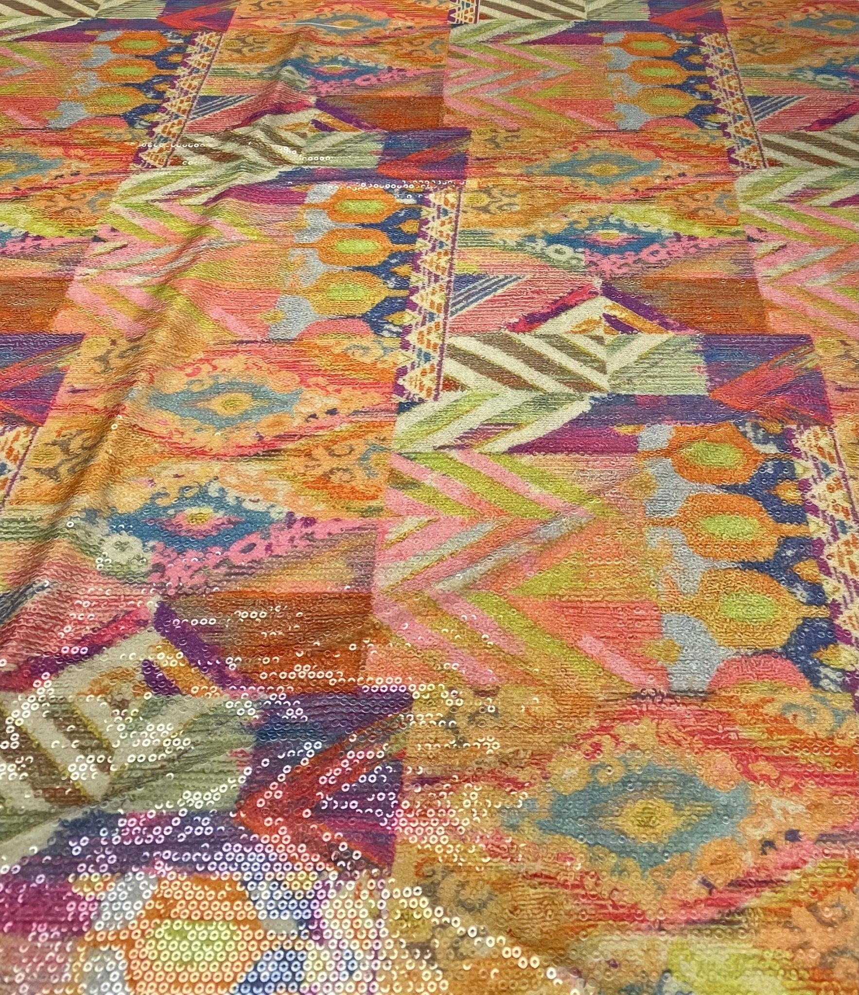 Multicolour Patchwork Sequin Fabric by the Metre - Whotex Fabrics London