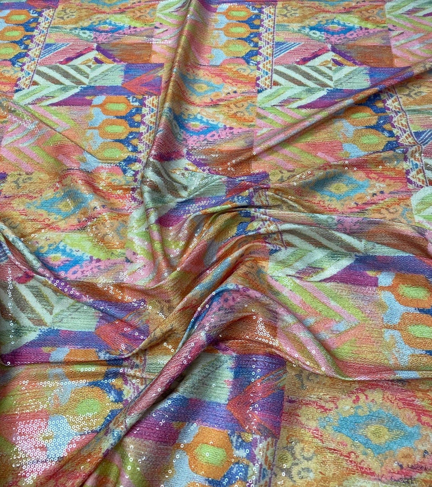 Multicolour Patchwork Sequin Fabric by the Metre - Whotex Fabrics London