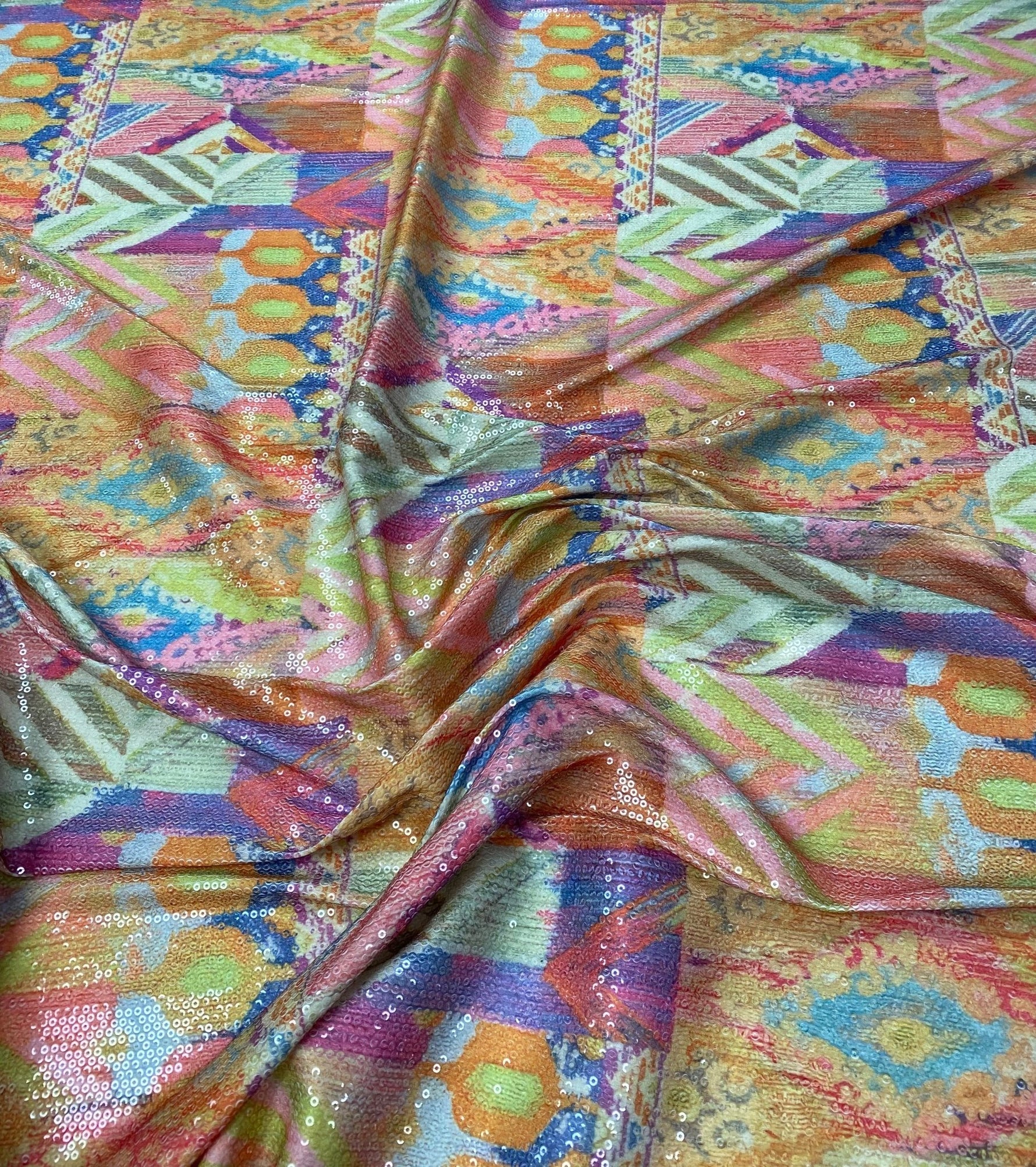 Multicolour Patchwork Sequin Fabric by the Metre - Whotex Fabrics London