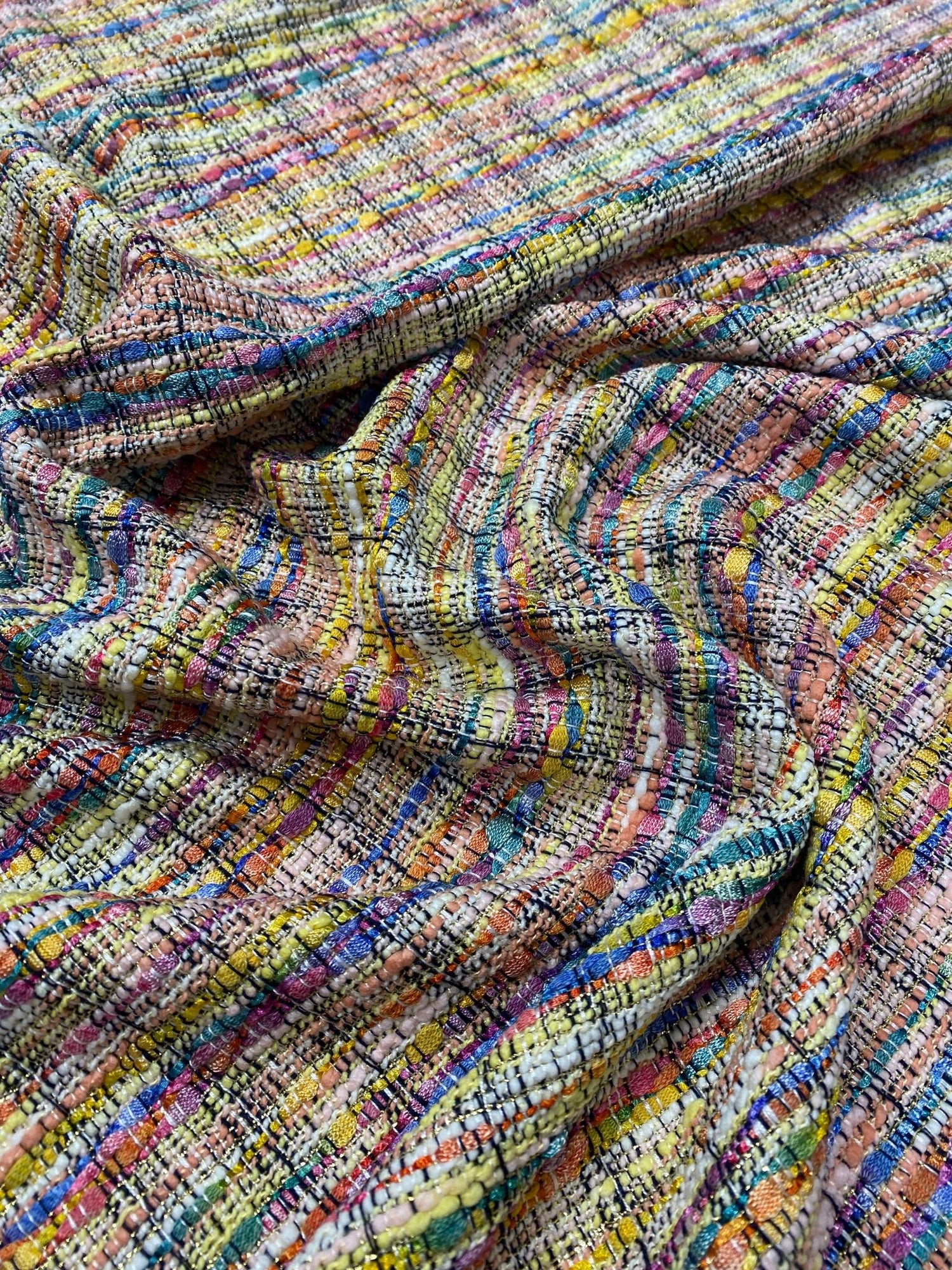 Multicolour Textured Wool Tweed Fabric by the Metre - Whotex Fabrics London