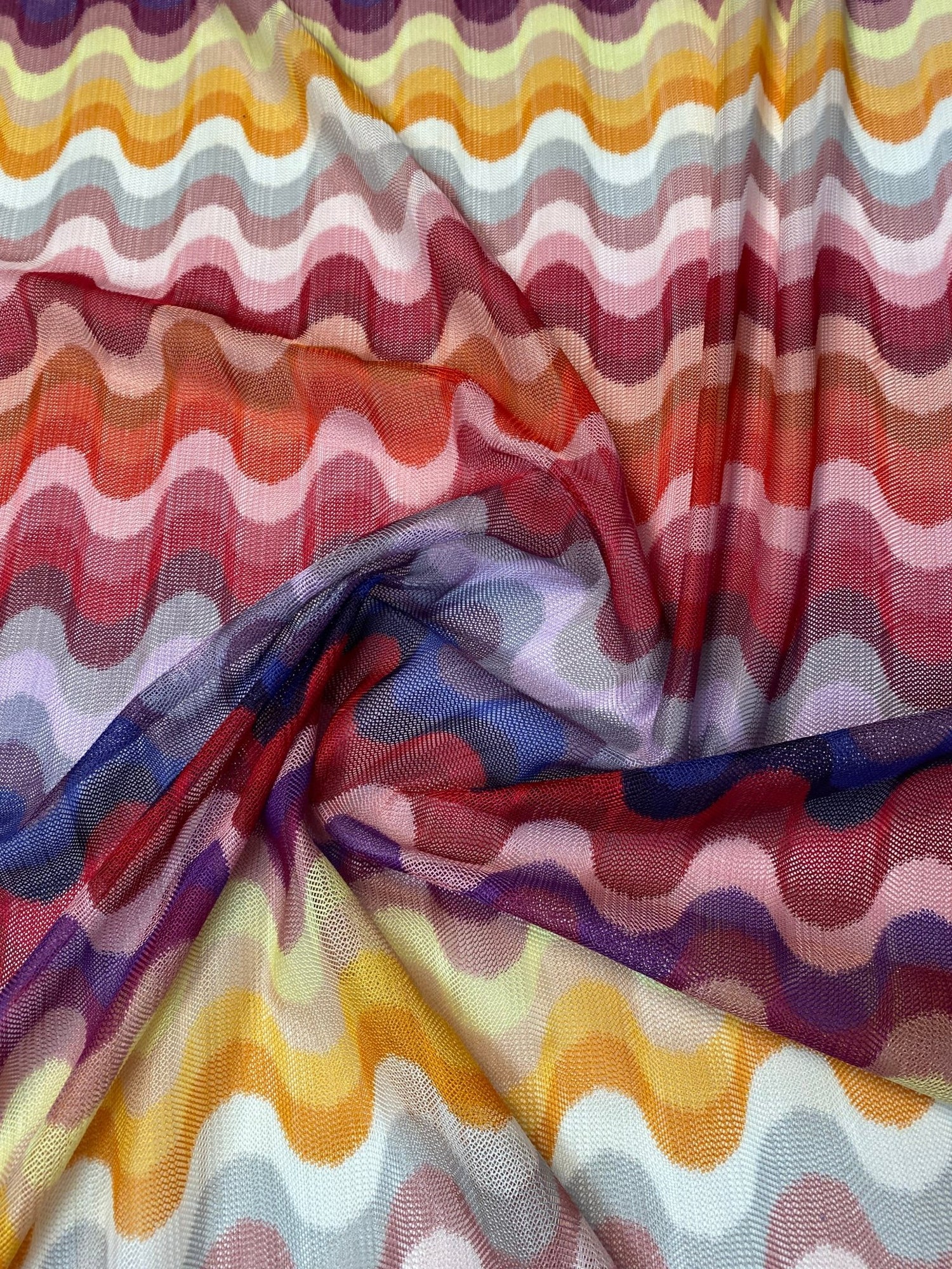 Multicolour Wave Mesh Fabric by the Metre - Whotex Fabrics London