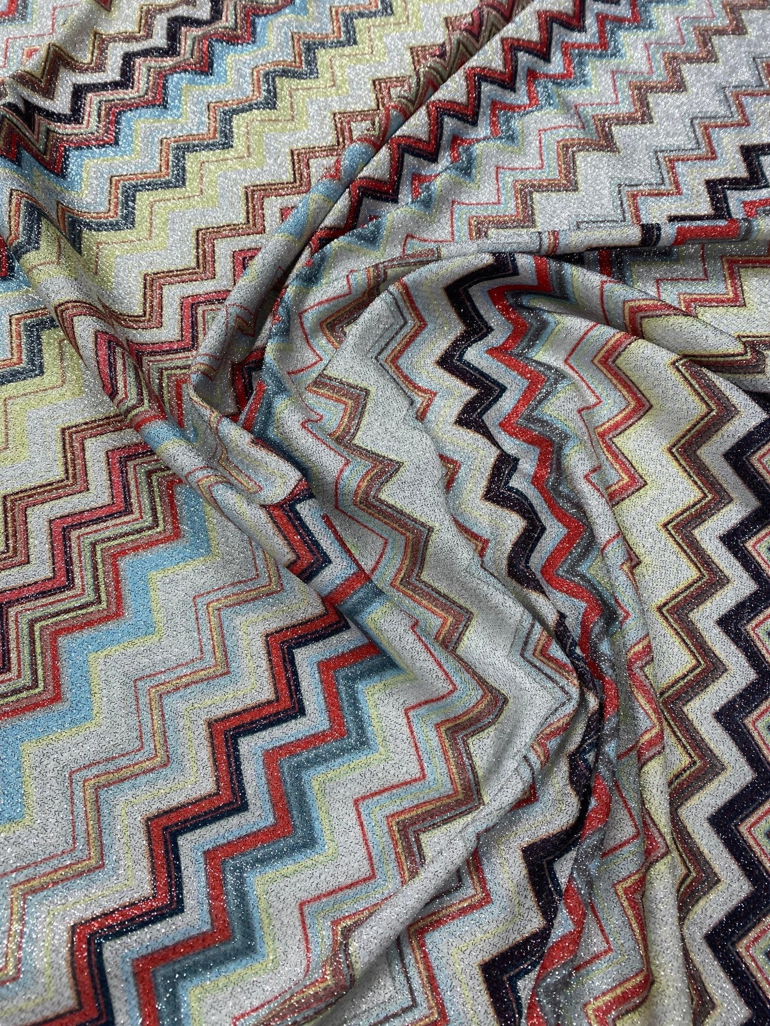 Multicolour Zigzag Lurex Fabric with Metallic Shine - Whotex Fabrics London