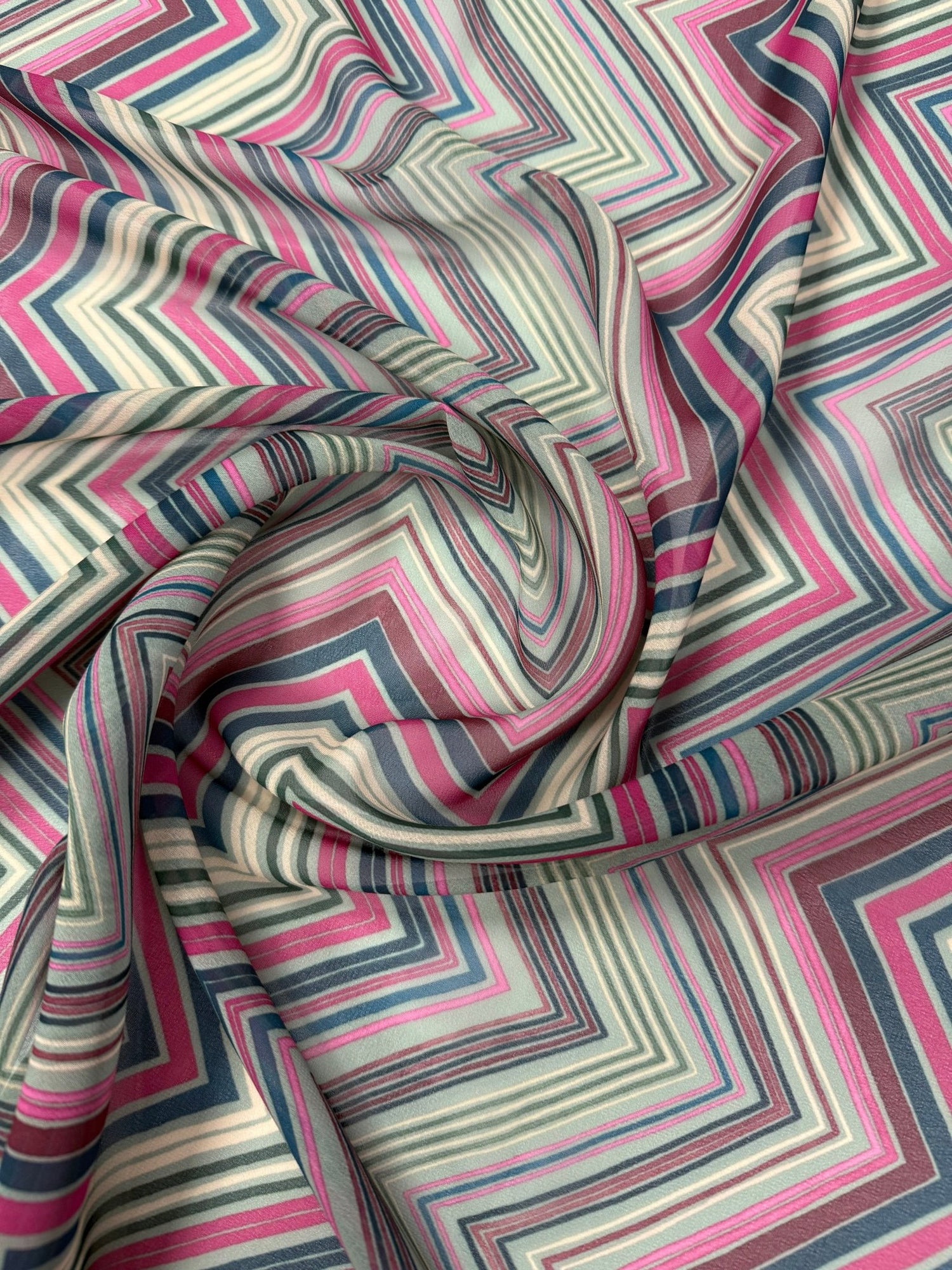 Multicolour Zigzag Print Chiffon Fabric by the Metre - Whotex Fabrics London