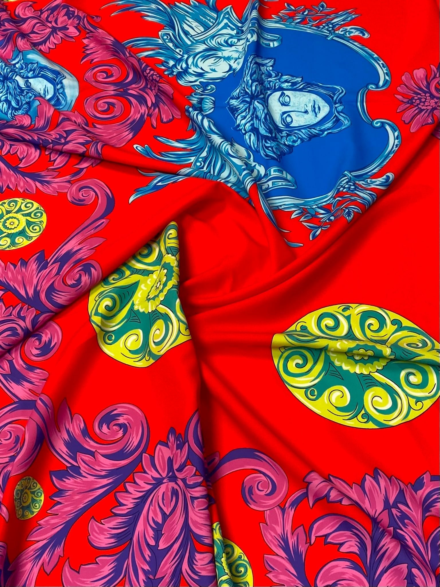 Mythical Medallion Crepe Fabric by the Metre - Whotex Fabrics London