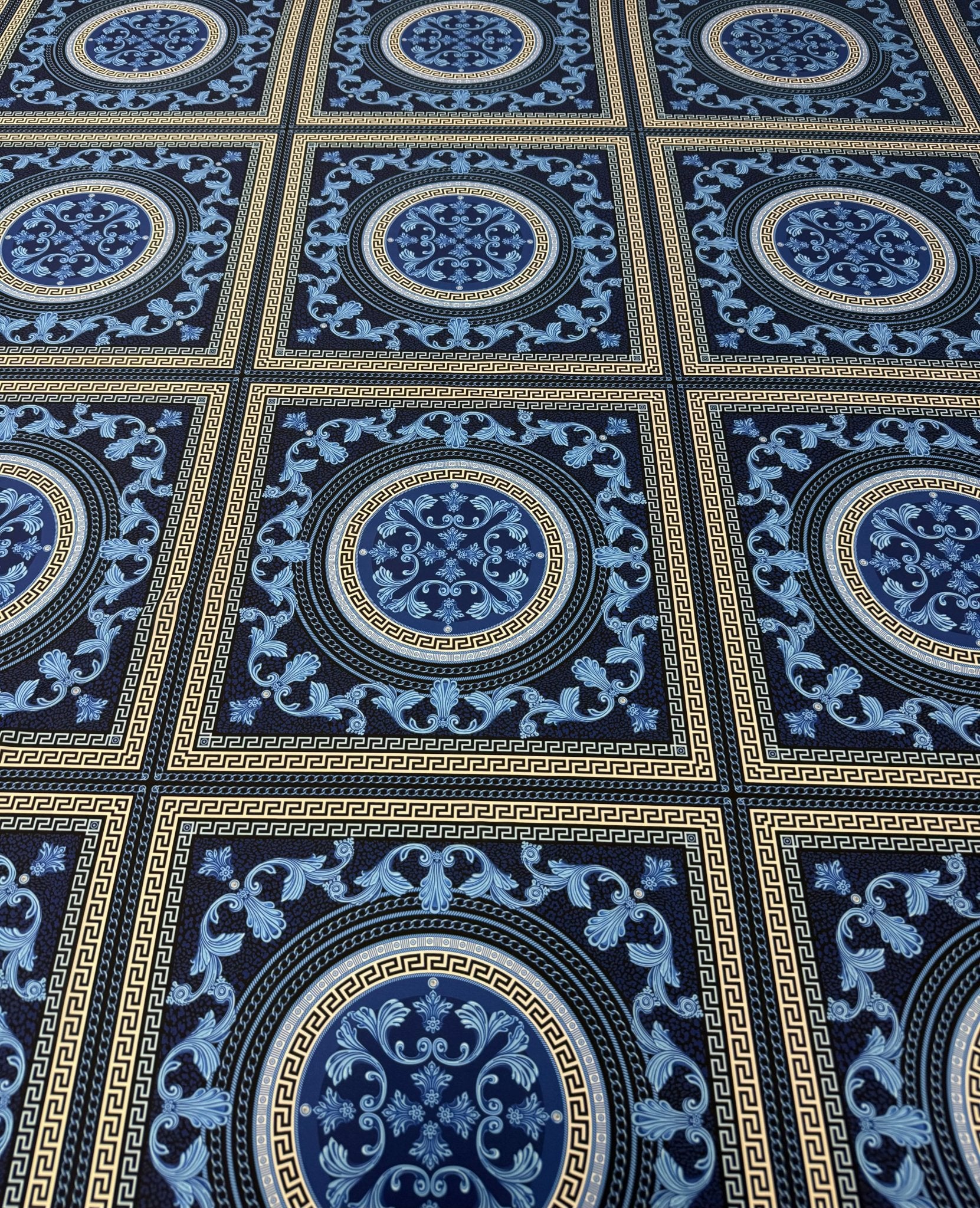 Navy Blue Baroque Greek Key Fabric By Metre - Whotex Fabrics London
