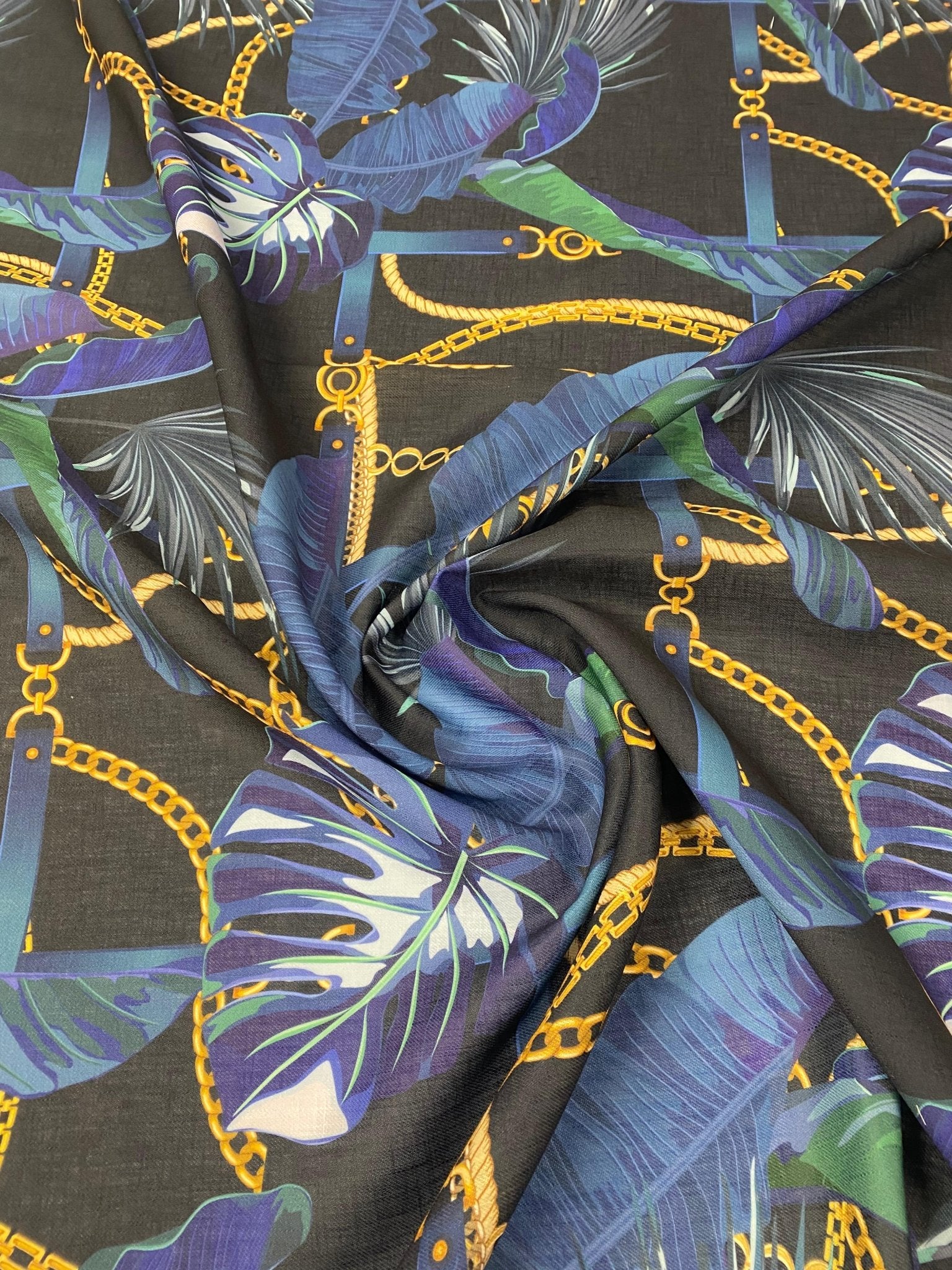 Fabric Chain Pattern Navy Blue Leaf Chain Pattern Fabric by the Yard – Fabric by Metre ...