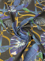 Navy Blue Leaf Chain Pattern Fabric by Metre - Whotex Fabrics London