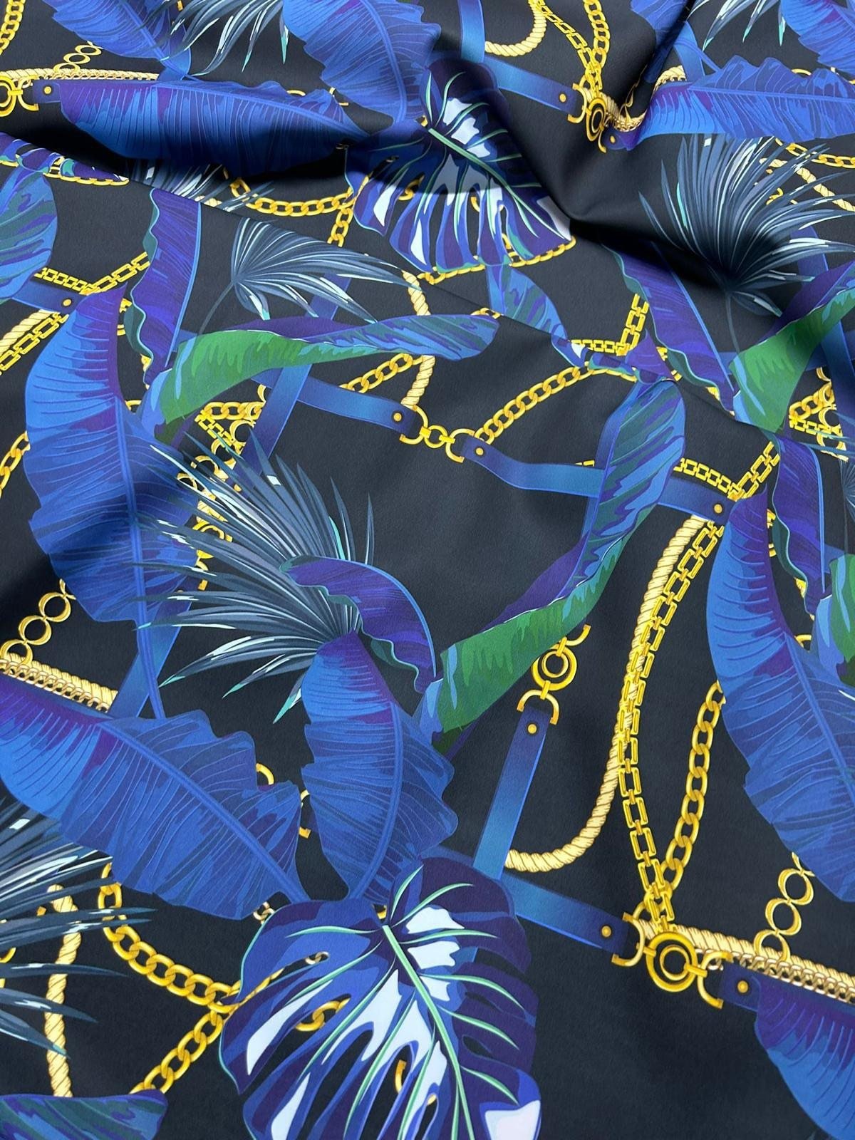 Navy Blue Leaf Fabric, Chain Pattern Fabric By The Yard - Whotex Online Fabric Store
