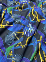 Navy Blue Leaf Fabric, Chain Pattern Fabric By The Yard - Whotex Online Fabric Store