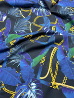 Navy Blue Leaf Fabric, Chain Pattern Fabric By The Yard - Whotex Online Fabric Store
