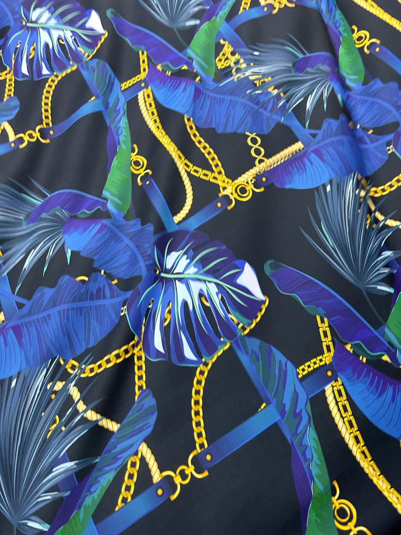 Navy Blue Leaf Fabric, Chain Pattern Fabric By The Yard - Whotex Online Fabric Store