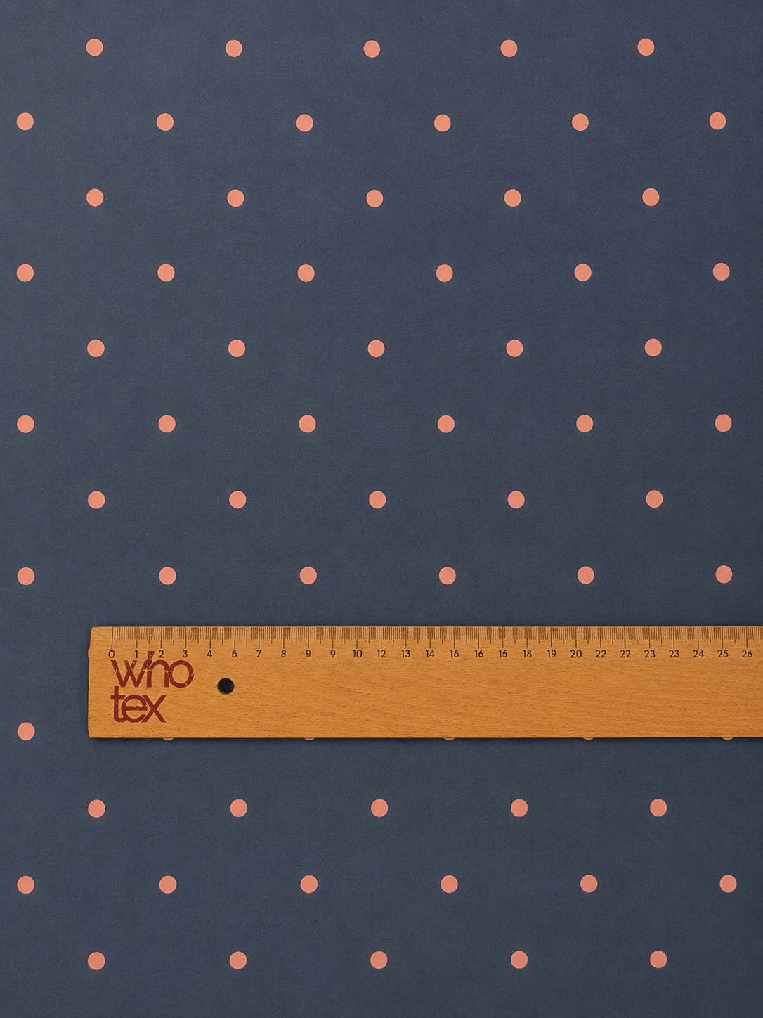 Navy Blue with Blush Pink Polka Dot Satin Fabric by the Metre - Whotex Fabrics London