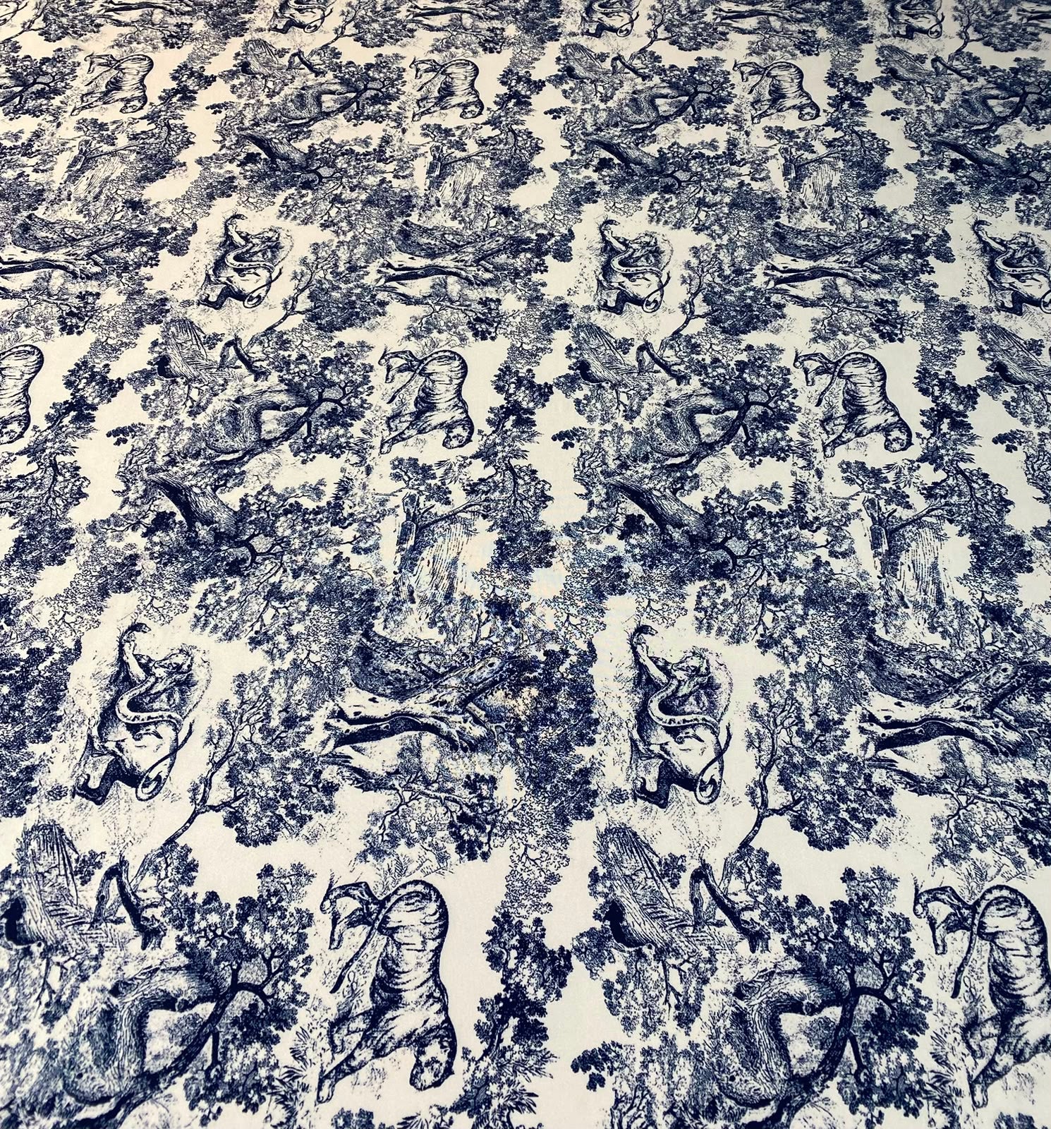 Navy Toile de Jouy Fabric by the Metre - Whotex Fabrics London
