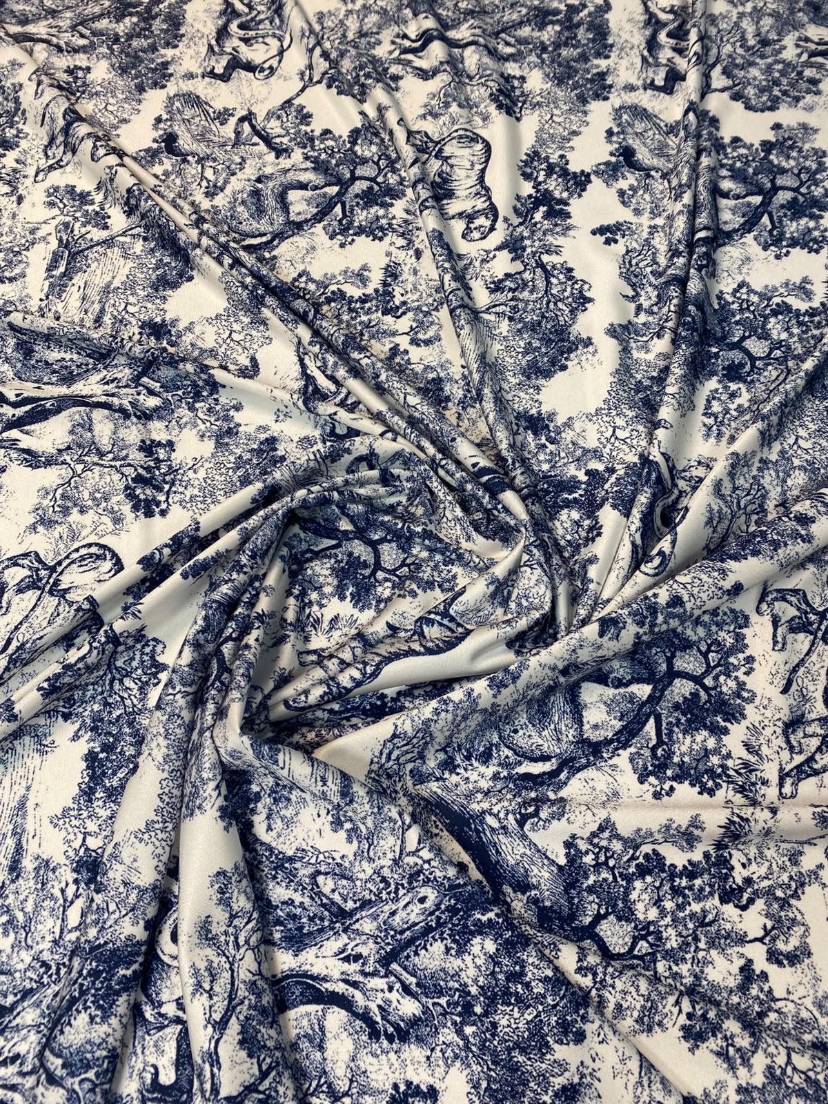 Navy Toile de Jouy Fabric by the Metre - Whotex Fabrics London