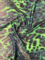 Neon Green Animal Satin Fabric by the Metre - Whotex Fabrics London