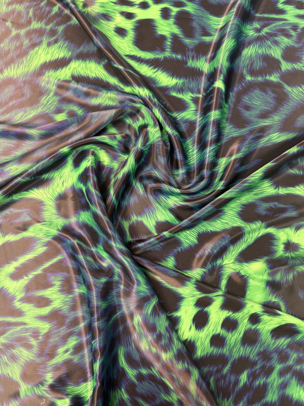 Neon Green Animal Satin Fabric by the Metre - Whotex Fabrics London