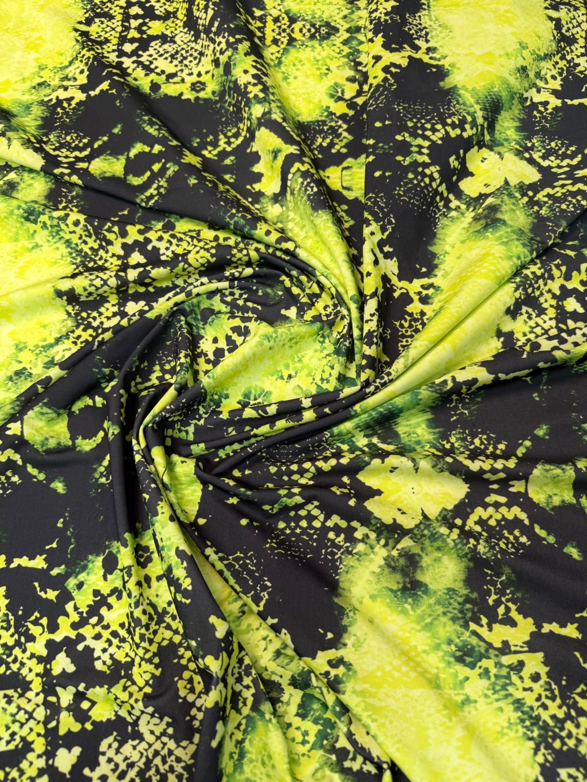 Neon Green Snake Print Spandex Fabric by the Metre - Whotex Fabrics London