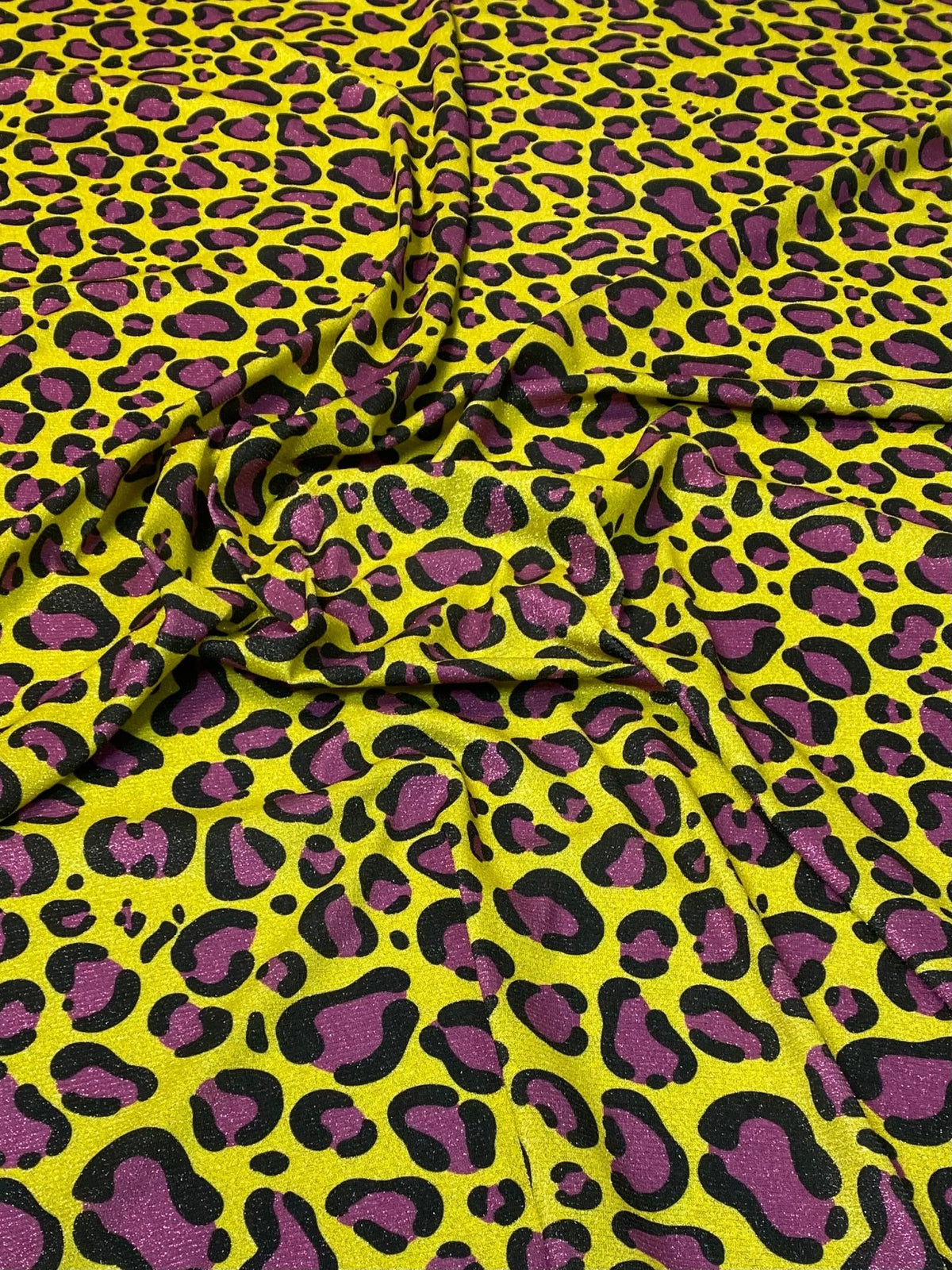 Neon Leopard Lurex Fabric by the Metre - Whotex Fabrics London