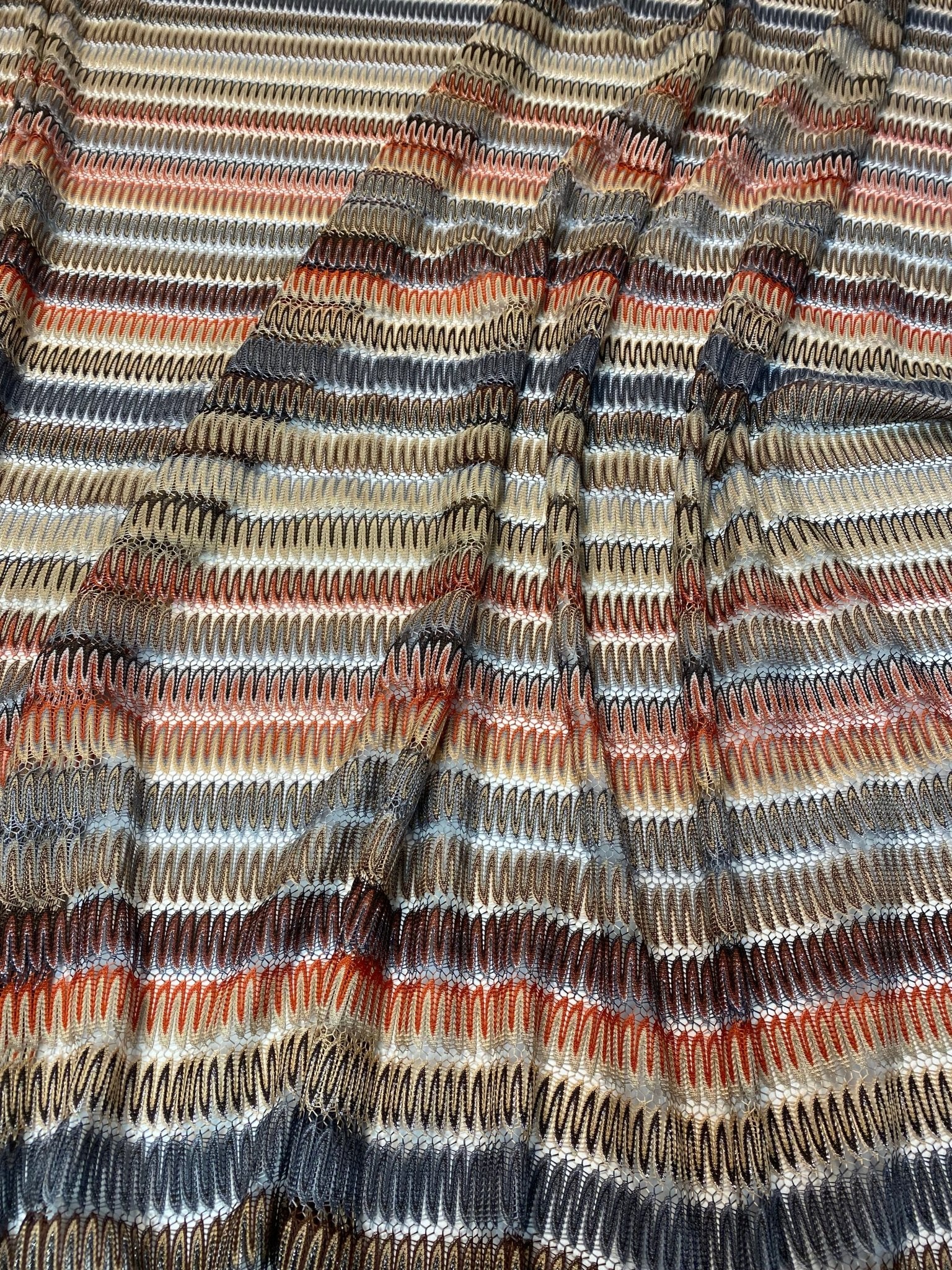 Neutral Chevron Mesh Fabric by the Metre - Whotex Fabrics London