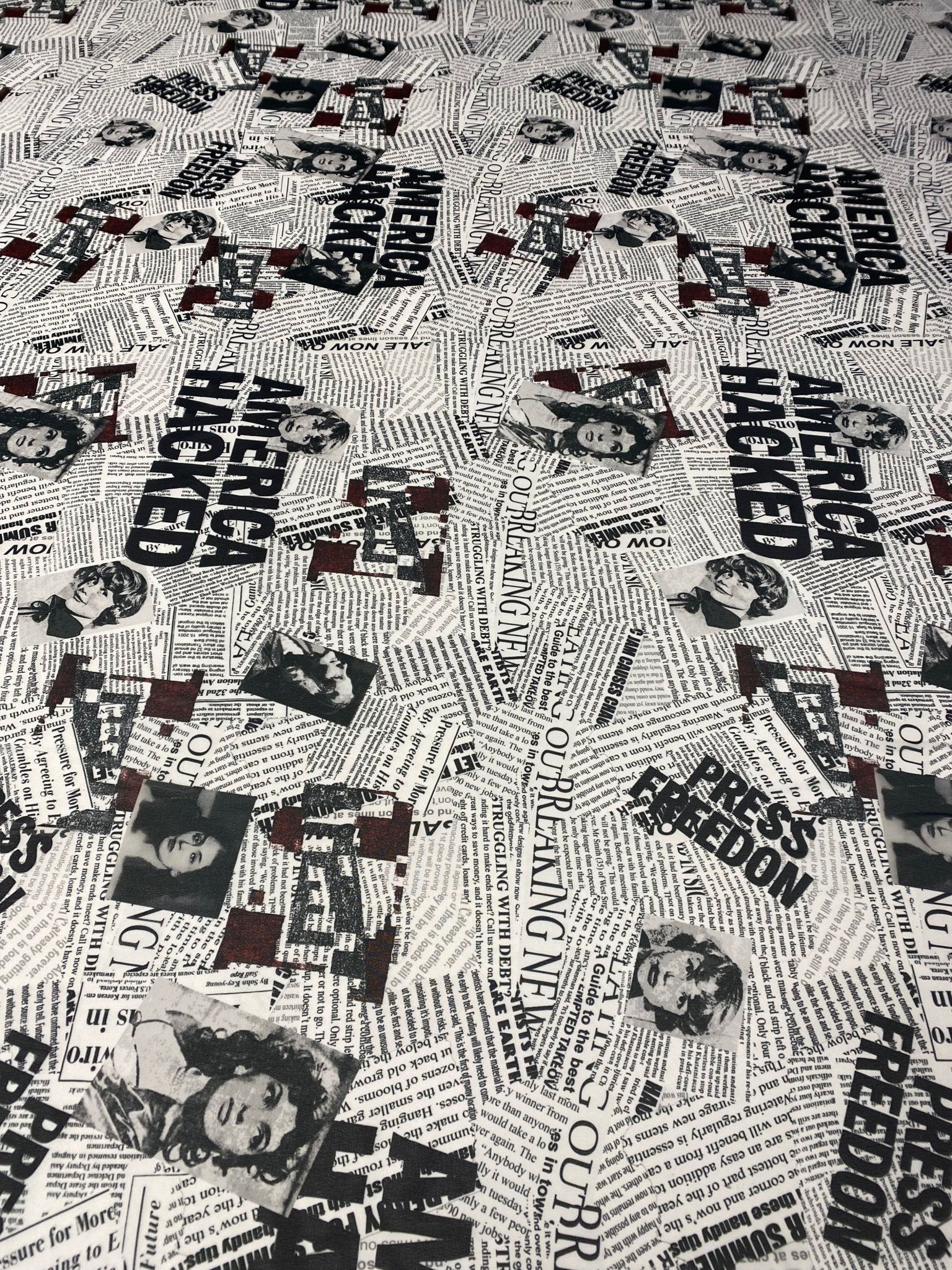 Newspaper Print Chiffon Fabric by the Metre - Whotex Fabrics London
