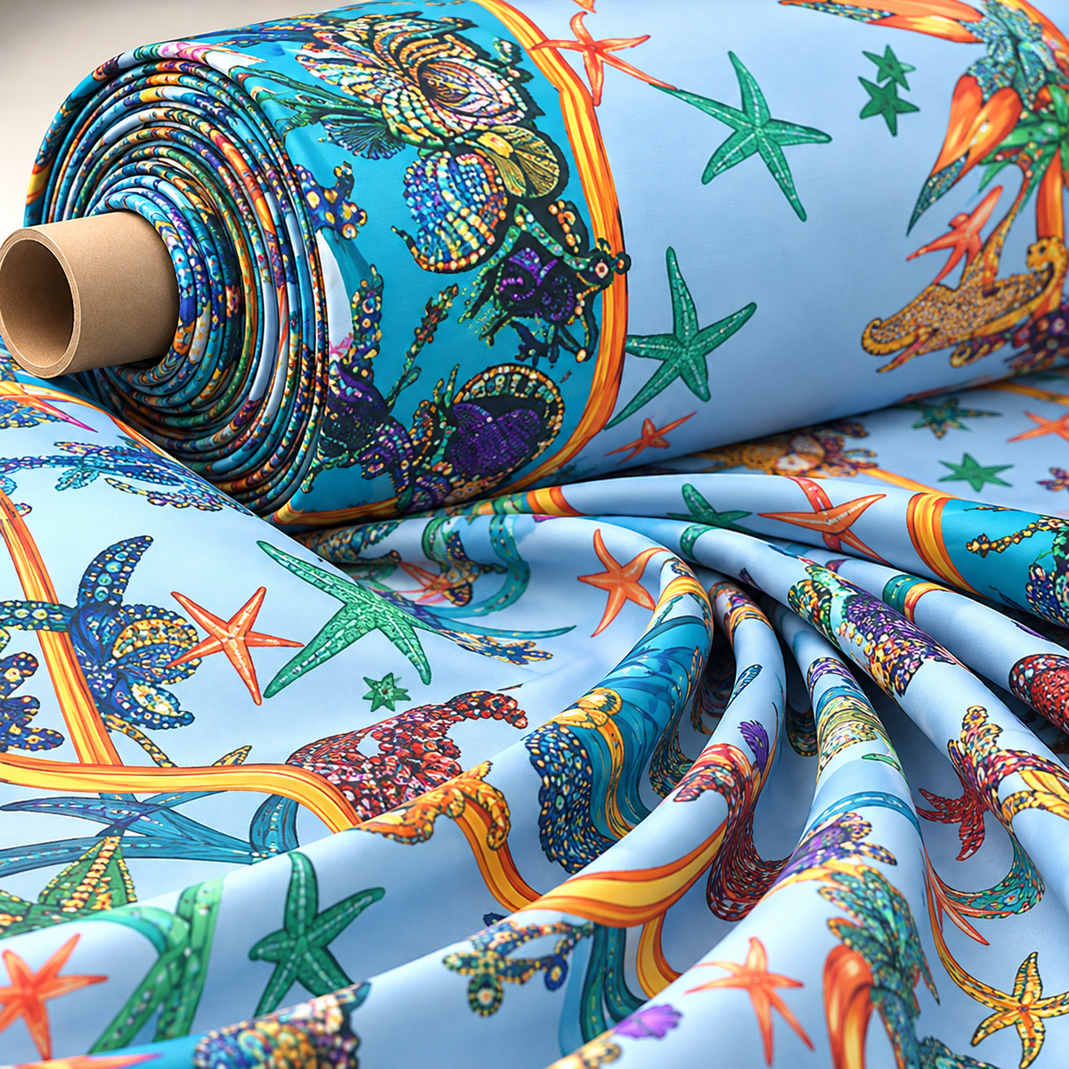 Ocean Print Lycra Stretch Fabric by the Metre - Whotex Fabrics London