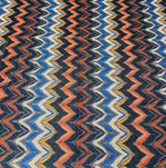 Orange Blue Zigzag Lurex Fabric with Shimmer by the Metre - Whotex Fabrics London