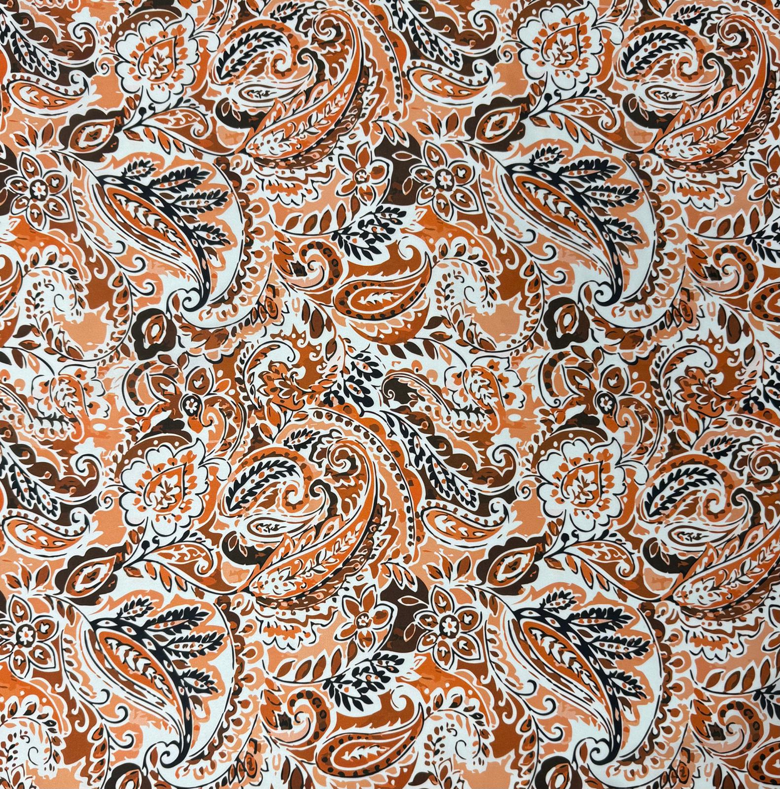 Orange & Brown Paisley Print Fabric by the Metre | Dressmaking - Whotex Fabrics London