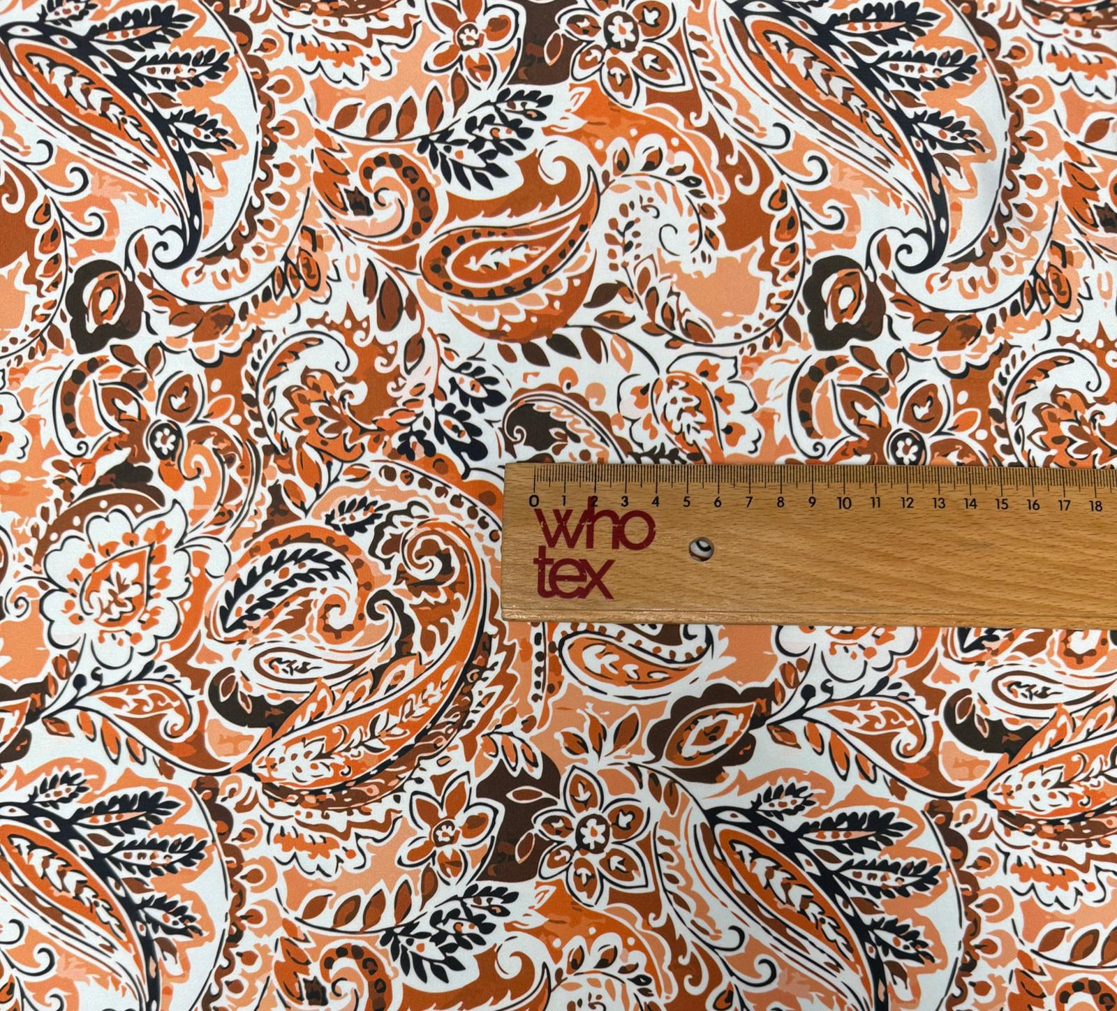 Orange & Brown Paisley Print Fabric by the Metre | Dressmaking - Whotex Fabrics London