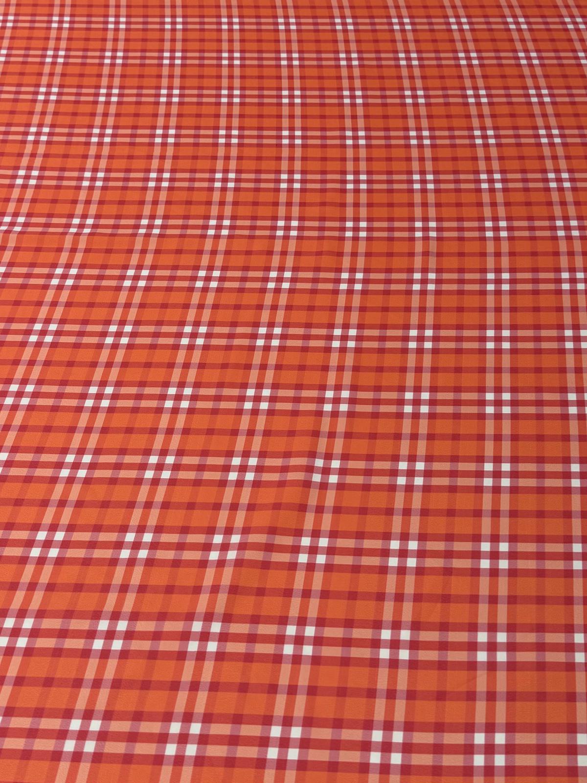 Orange Check Crepe Fabric by the Metre - Whotex Fabrics London
