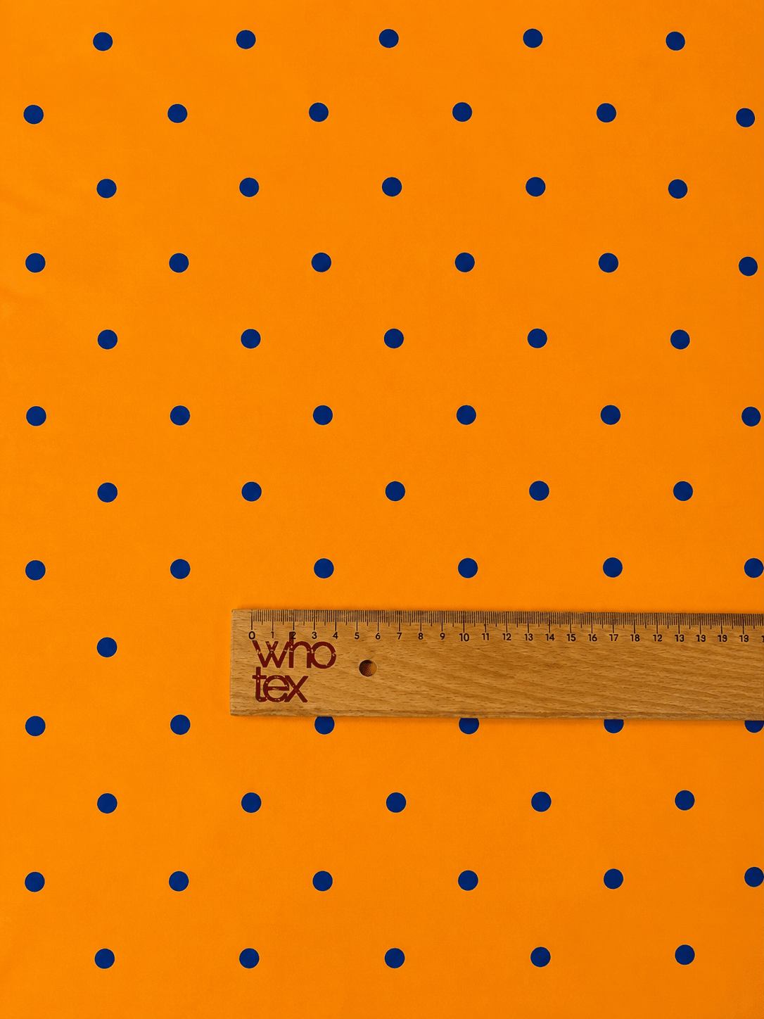 Orange with Royal Blue Polka Dot Satin Fabric by the Metre - Whotex Fabrics London
