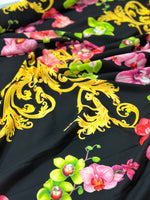 Orchid Floral and Baroque Pattern Fabric, Swirl print Fabric - Whotex Online Fabric Store