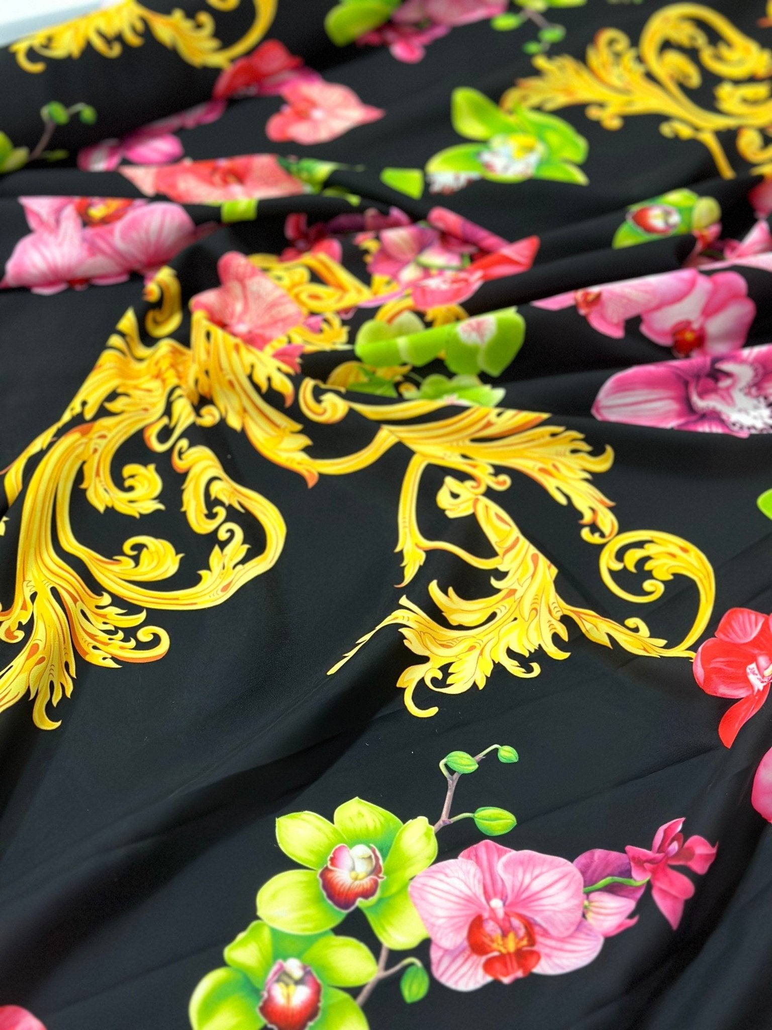 Orchid Floral and Baroque Pattern Fabric, Swirl print Fabric - Whotex Online Fabric Store