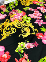 Orchid Floral and Baroque Pattern Fabric, Swirl print Fabric - Whotex Online Fabric Store
