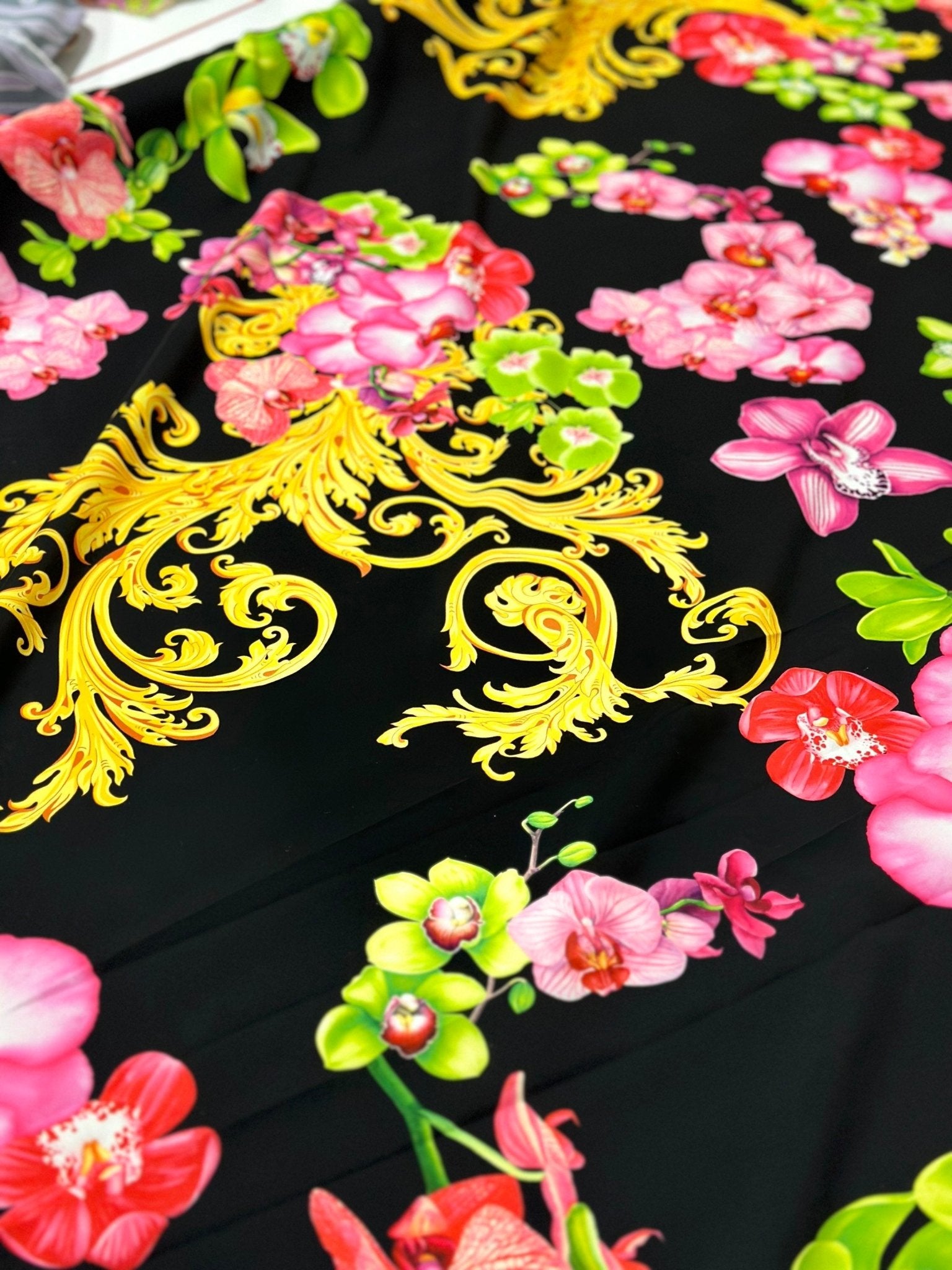 Orchid Floral and Baroque Pattern Fabric, Swirl print Fabric - Whotex Online Fabric Store
