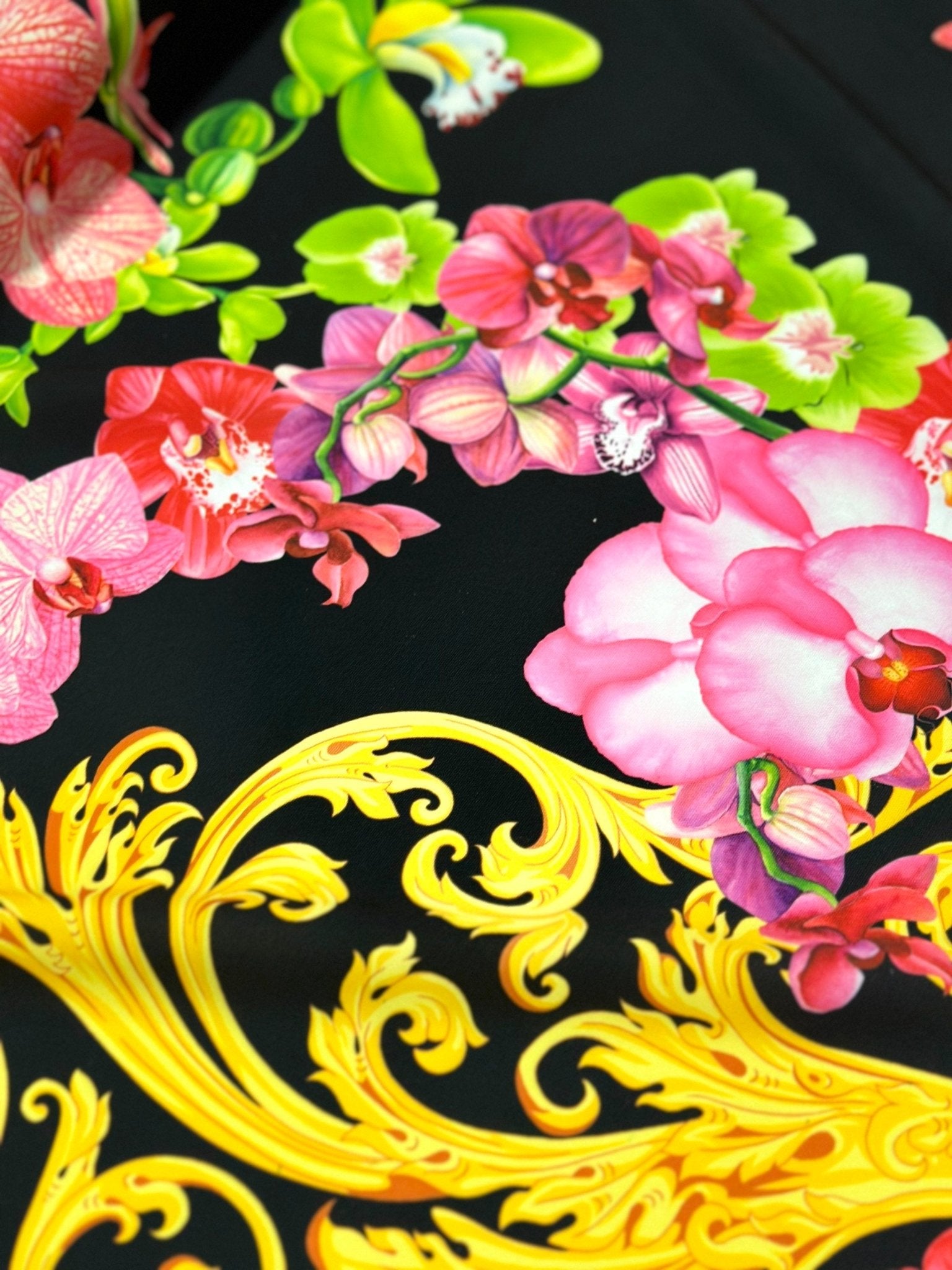 Orchid Floral and Baroque Pattern Fabric, Swirl print Fabric - Whotex Online Fabric Store