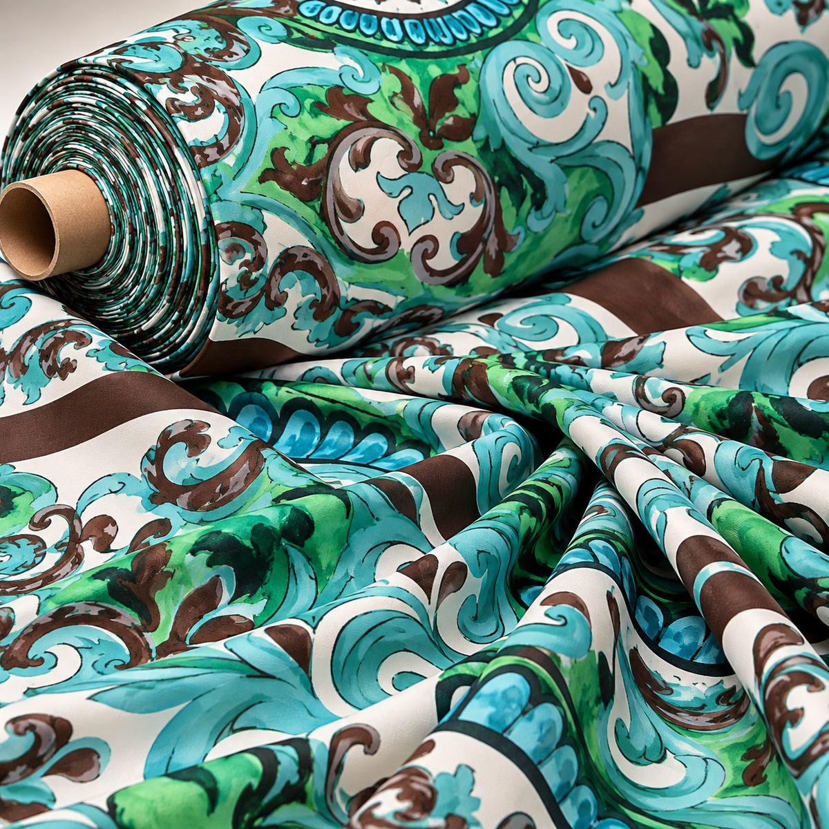Ornamental Medallion Satin Fabric by the Metre - Whotex Fabrics London