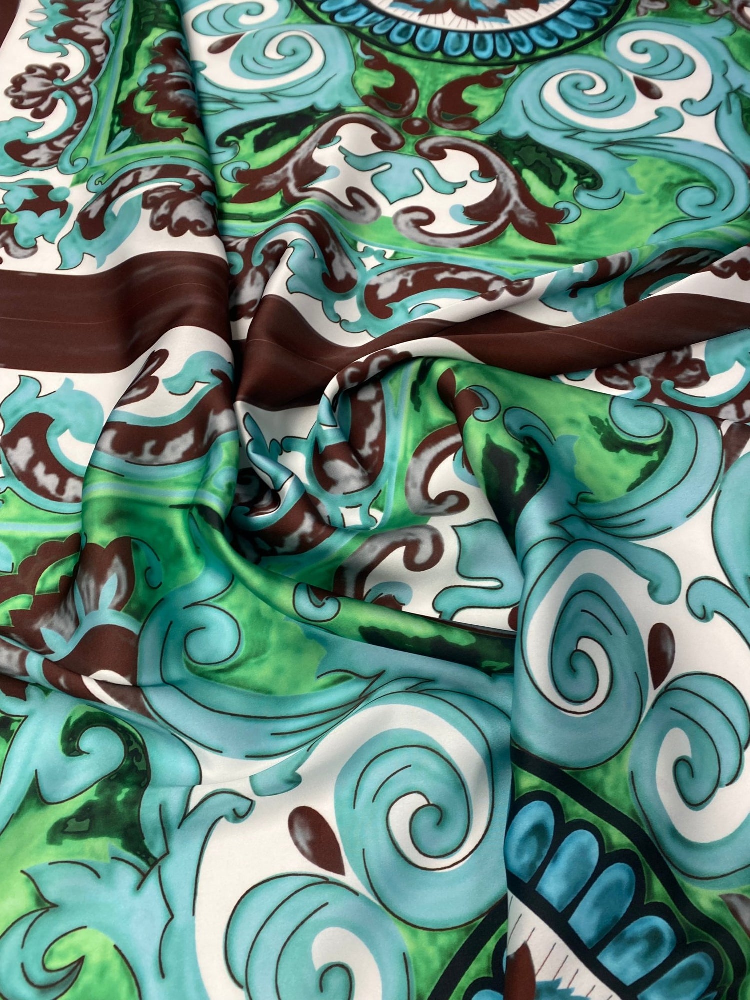 Ornamental Medallion Satin Fabric by the Metre - Whotex Fabrics London