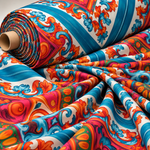 Ornamental Tile Print Satin Fabric by the Metre - Whotex Fabrics London