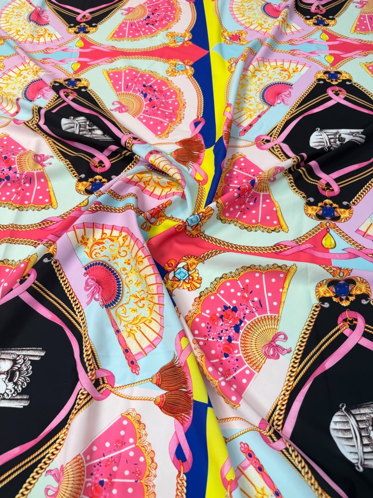 Ornate Fan Crepe Fabric by the Metre - Whotex Fabrics London