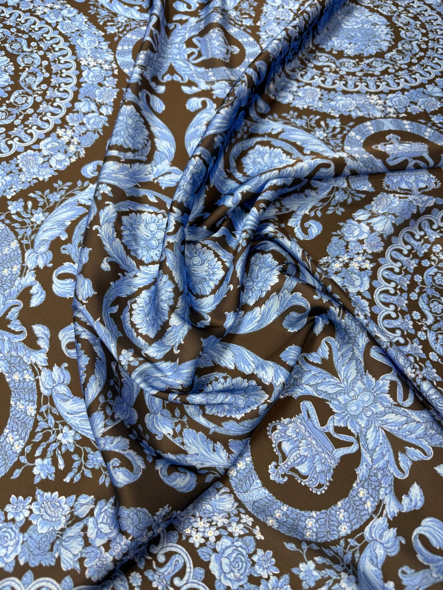 Ornate Medallion Satin Fabric by the Metre - Whotex Fabrics London