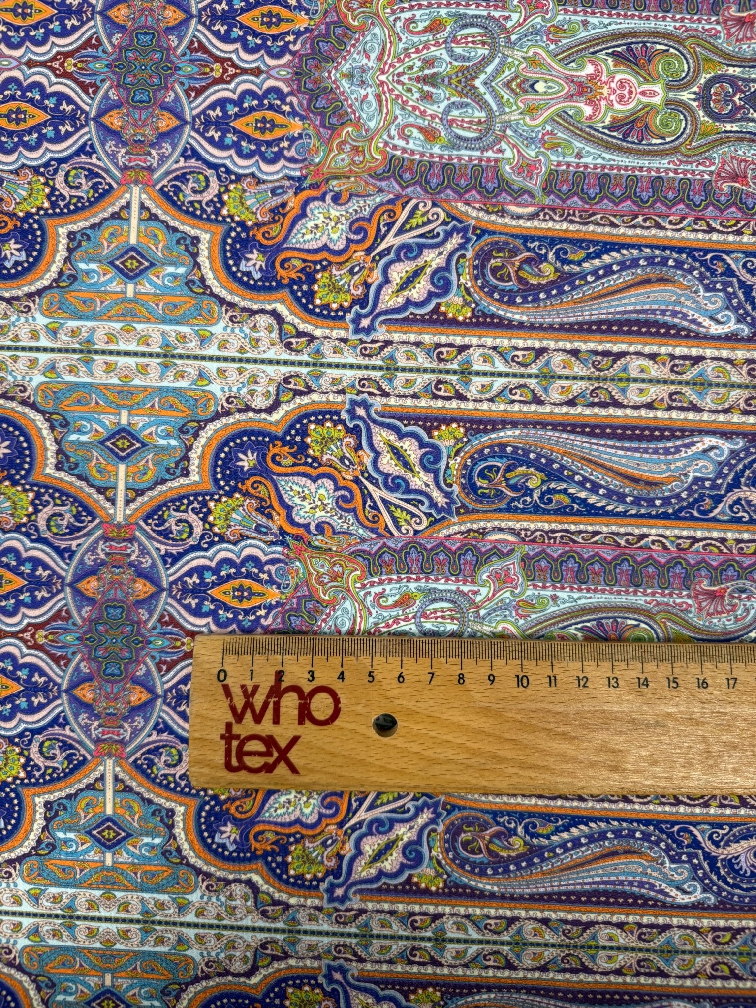 Ornate Paisley Stripe Moss Crepe Fabric by the Metre - Whotex Fabrics London