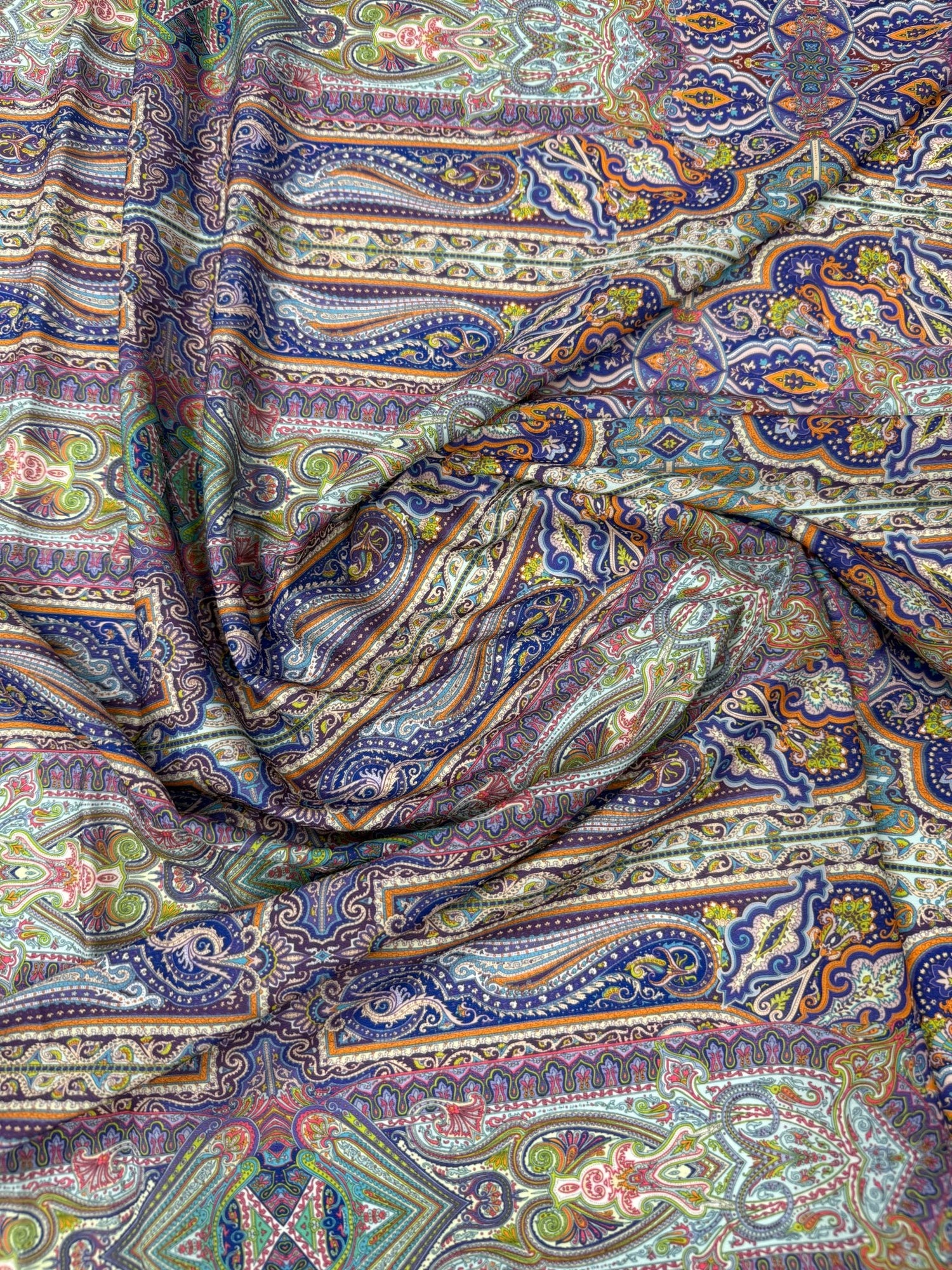 Ornate Paisley Stripe Moss Crepe Fabric by the Metre - Whotex Fabrics London